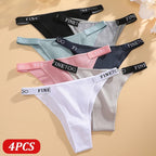 FINETOO 4 Uds bragas de algodón para mujer, pantalones brasileños sexis de cintura baja, bragas de Bikini de alta calidad de Color sólido, lencería cómoda - VibraStore