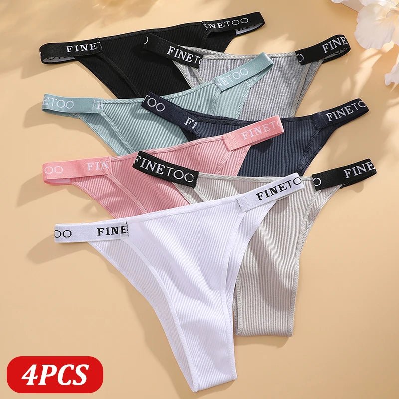 FINETOO 4 Uds bragas de algodón para mujer, pantalones brasileños sexis de cintura baja, bragas de Bikini de alta calidad de Color sólido, lencería cómoda - VibraStore