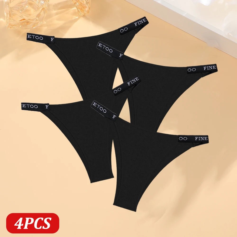 FINETOO 4 Uds bragas de algodón para mujer, pantalones brasileños sexis de cintura baja, bragas de Bikini de alta calidad de Color sólido, lencería cómoda - VibraStore