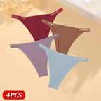 FINETOO 4 Uds bragas de algodón para mujer, pantalones brasileños sexis de cintura baja, bragas de Bikini de alta calidad de Color sólido, lencería cómoda - VibraStore