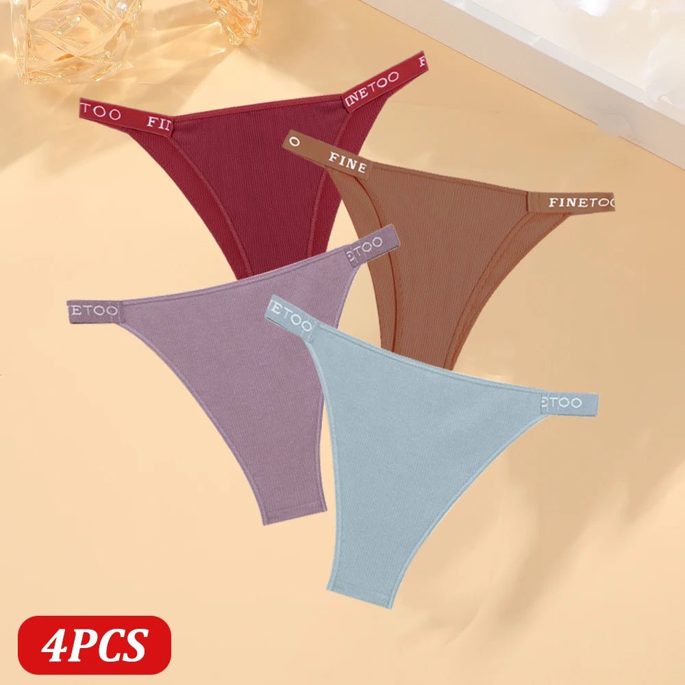 FINETOO 4 Uds bragas de algodón para mujer, pantalones brasileños sexis de cintura baja, bragas de Bikini de alta calidad de Color sólido, lencería cómoda - VibraStore