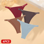 FINETOO 4 Uds bragas de algodón para mujer, pantalones brasileños sexis de cintura baja, bragas de Bikini de alta calidad de Color sólido, lencería cómoda - VibraStore