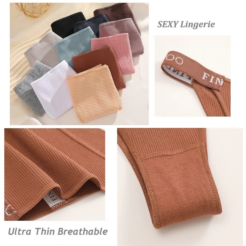 FINETOO 4 Uds bragas de algodón para mujer, pantalones brasileños sexis de cintura baja, bragas de Bikini de alta calidad de Color sólido, lencería cómoda - VibraStore