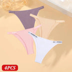 FINETOO 4 Uds bragas de algodón para mujer, pantalones brasileños sexis de cintura baja, bragas de Bikini de alta calidad de Color sólido, lencería cómoda - VibraStore