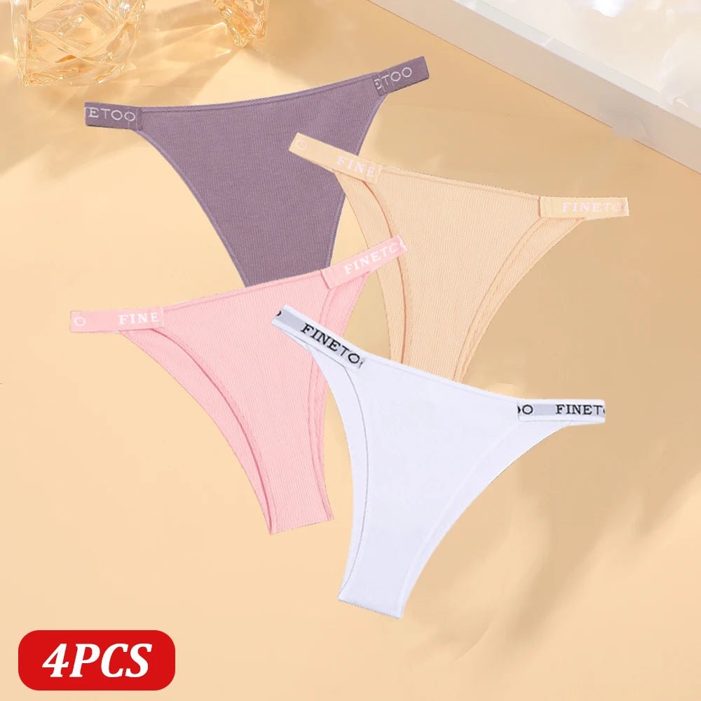 FINETOO 4 Uds bragas de algodón para mujer, pantalones brasileños sexis de cintura baja, bragas de Bikini de alta calidad de Color sólido, lencería cómoda - VibraStore