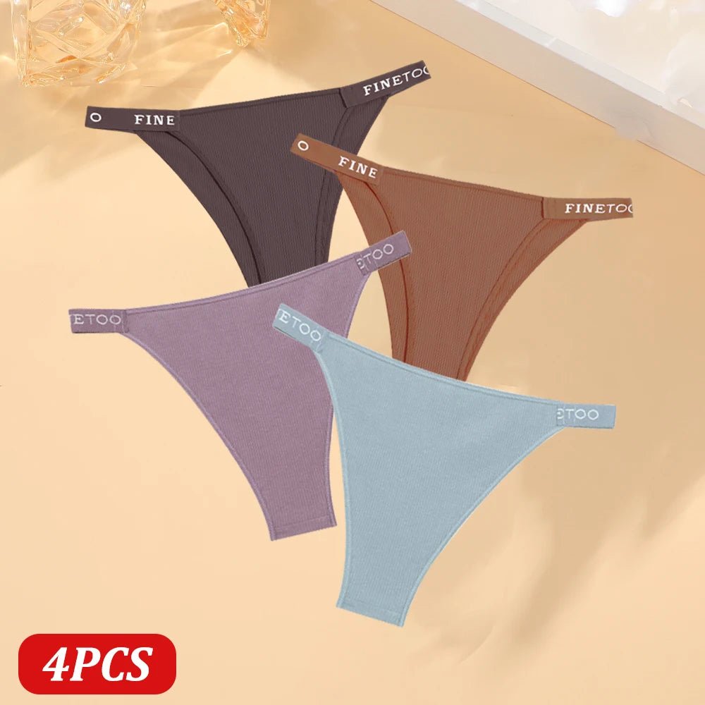 FINETOO 4 Uds bragas de algodón para mujer, pantalones brasileños sexis de cintura baja, bragas de Bikini de alta calidad de Color sólido, lencería cómoda - VibraStore