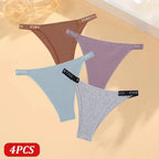 FINETOO 4 Uds bragas de algodón para mujer, pantalones brasileños sexis de cintura baja, bragas de Bikini de alta calidad de Color sólido, lencería cómoda - VibraStore