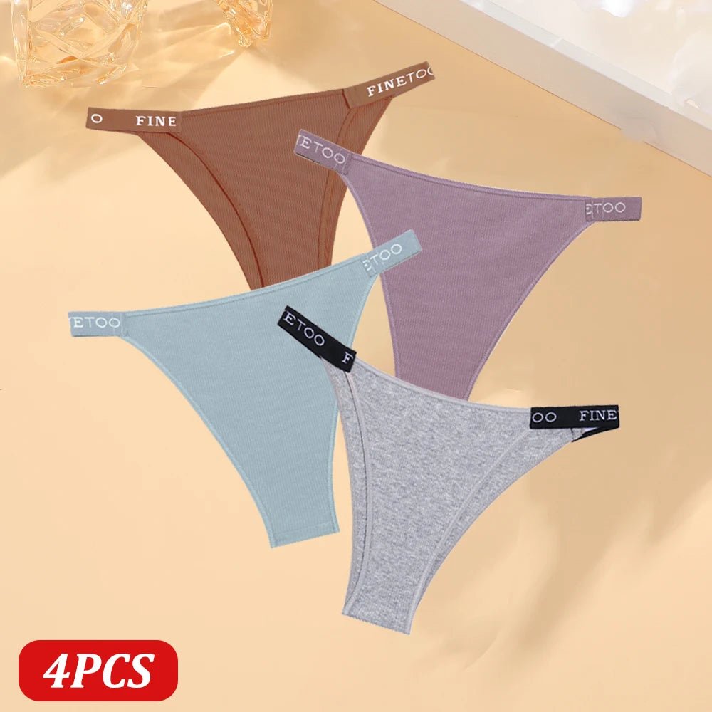FINETOO 4 Uds bragas de algodón para mujer, pantalones brasileños sexis de cintura baja, bragas de Bikini de alta calidad de Color sólido, lencería cómoda - VibraStore