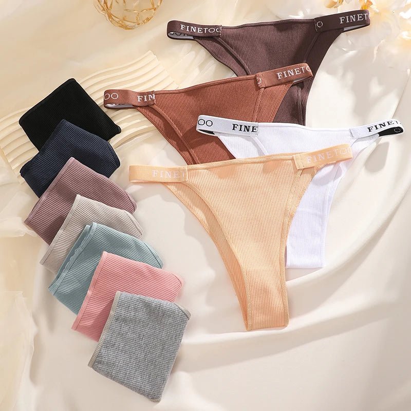 FINETOO 4 Uds bragas de algodón para mujer, pantalones brasileños sexis de cintura baja, bragas de Bikini de alta calidad de Color sólido, lencería cómoda - VibraStore