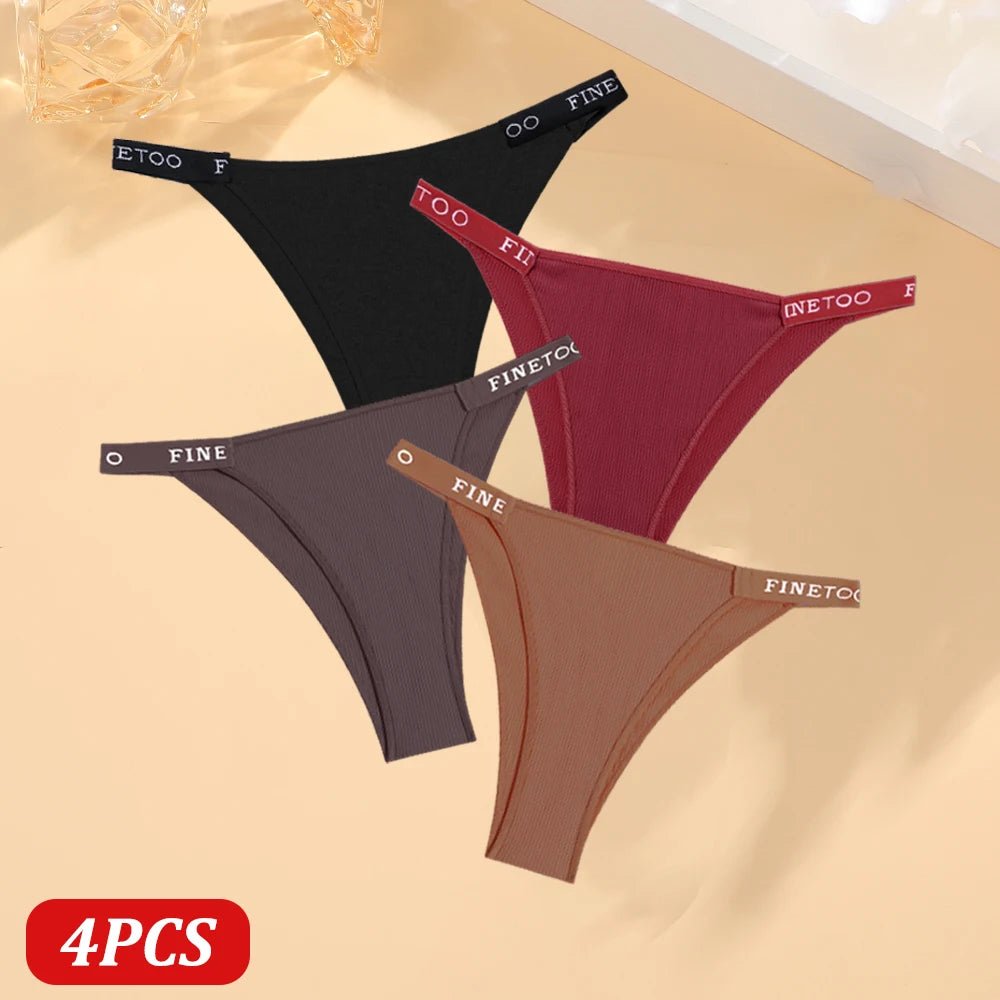 FINETOO 4 Uds bragas de algodón para mujer, pantalones brasileños sexis de cintura baja, bragas de Bikini de alta calidad de Color sólido, lencería cómoda - VibraStore