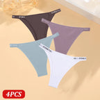 FINETOO 4 Uds bragas de algodón para mujer, pantalones brasileños sexis de cintura baja, bragas de Bikini de alta calidad de Color sólido, lencería cómoda - VibraStore