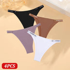 FINETOO 4 Uds bragas de algodón para mujer, pantalones brasileños sexis de cintura baja, bragas de Bikini de alta calidad de Color sólido, lencería cómoda - VibraStore