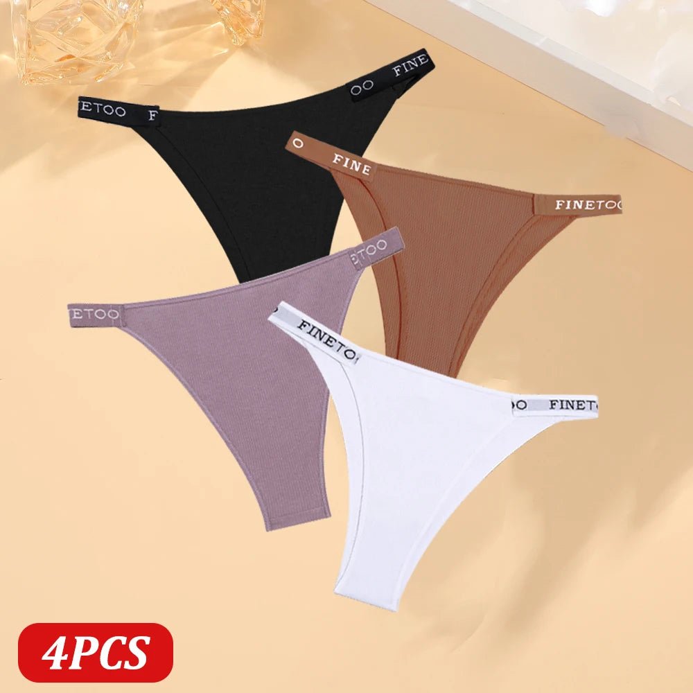 FINETOO 4 Uds bragas de algodón para mujer, pantalones brasileños sexis de cintura baja, bragas de Bikini de alta calidad de Color sólido, lencería cómoda - VibraStore