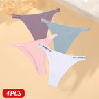 FINETOO 4 Uds bragas de algodón para mujer, pantalones brasileños sexis de cintura baja, bragas de Bikini de alta calidad de Color sólido, lencería cómoda - VibraStore