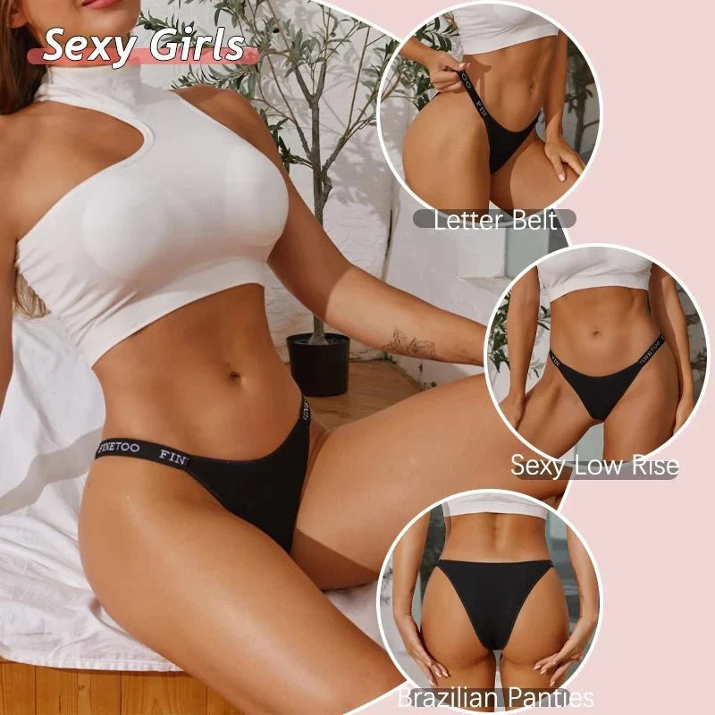 FINETOO 4 Uds bragas de algodón para mujer, pantalones brasileños sexis de cintura baja, bragas de Bikini de alta calidad de Color sólido, lencería cómoda - VibraStore