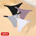 FINETOO 4 Uds bragas de algodón para mujer, pantalones brasileños sexis de cintura baja, bragas de Bikini de alta calidad de Color sólido, lencería cómoda - VibraStore