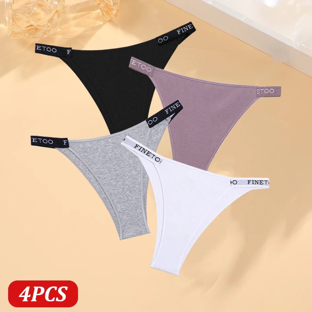 FINETOO 4 Uds bragas de algodón para mujer, pantalones brasileños sexis de cintura baja, bragas de Bikini de alta calidad de Color sólido, lencería cómoda - VibraStore