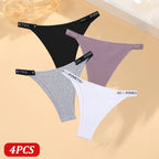 FINETOO 4 Uds bragas de algodón para mujer, pantalones brasileños sexis de cintura baja, bragas de Bikini de alta calidad de Color sólido, lencería cómoda - VibraStore