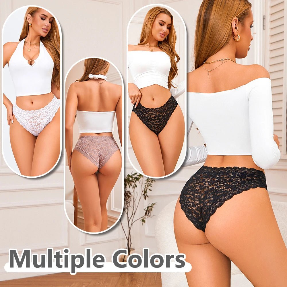 FINETOO 4 unids/set de ropa interior de encaje Sexy para mujer, calzoncillos sexis transparentes, bragas cómodas con adornos de encaje, entrepierna transpirable de algodón - VibraStore