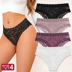 FINETOO 4 unids/set de ropa interior de encaje Sexy para mujer, calzoncillos sexis transparentes, bragas cómodas con adornos de encaje, entrepierna transpirable de algodón - VibraStore