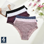 FINETOO 4 unids/set de ropa interior de encaje Sexy para mujer, calzoncillos sexis transparentes, bragas cómodas con adornos de encaje, entrepierna transpirable de algodón - VibraStore