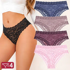 FINETOO 4 unids/set de ropa interior de encaje Sexy para mujer, calzoncillos sexis transparentes, bragas cómodas con adornos de encaje, entrepierna transpirable de algodón - VibraStore