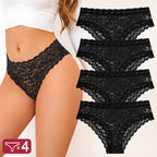 FINETOO 4 unids/set de ropa interior de encaje Sexy para mujer, calzoncillos sexis transparentes, bragas cómodas con adornos de encaje, entrepierna transpirable de algodón - VibraStore
