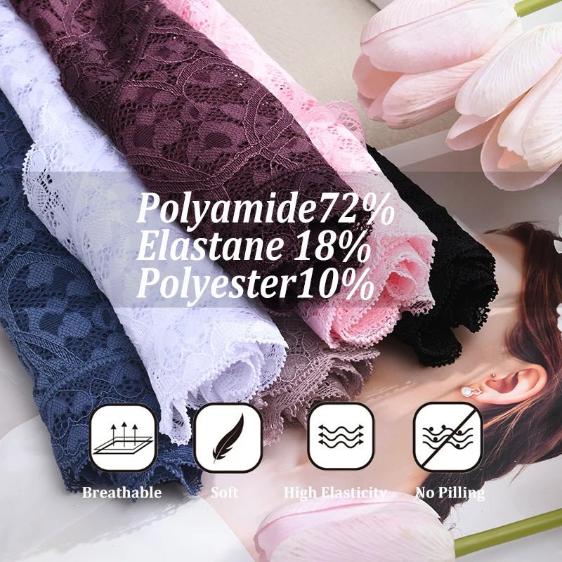 FINETOO 4 unids/set de ropa interior de encaje Sexy para mujer, calzoncillos sexis transparentes, bragas cómodas con adornos de encaje, entrepierna transpirable de algodón - VibraStore