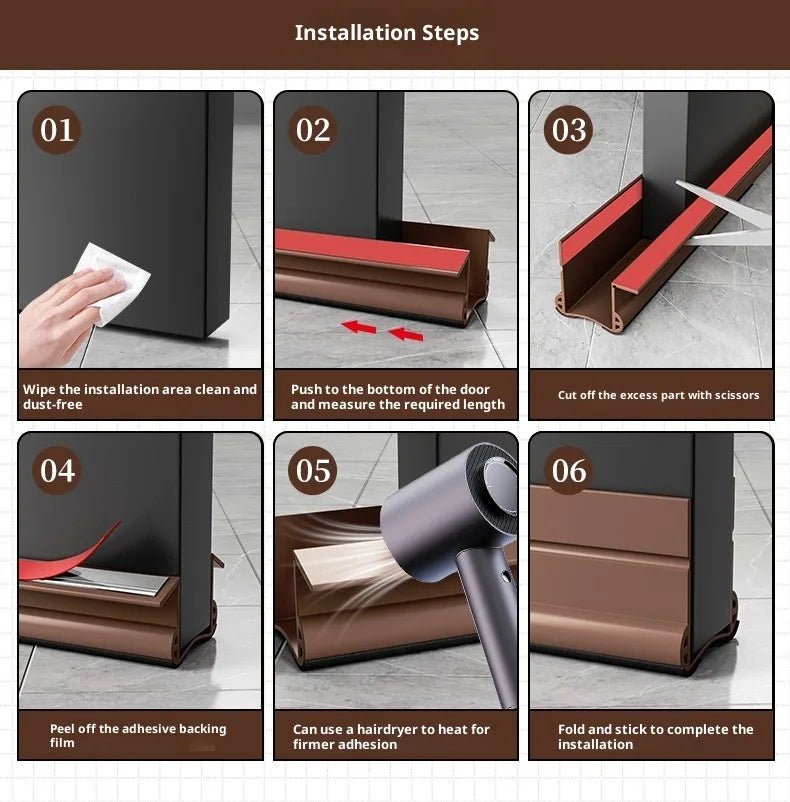 Flexible Door Bottom Sealing Strip Door Gap Soundproofing Wind and Dust Proof Weather Strip Under Door Draft Stopper Tape - VibraStore