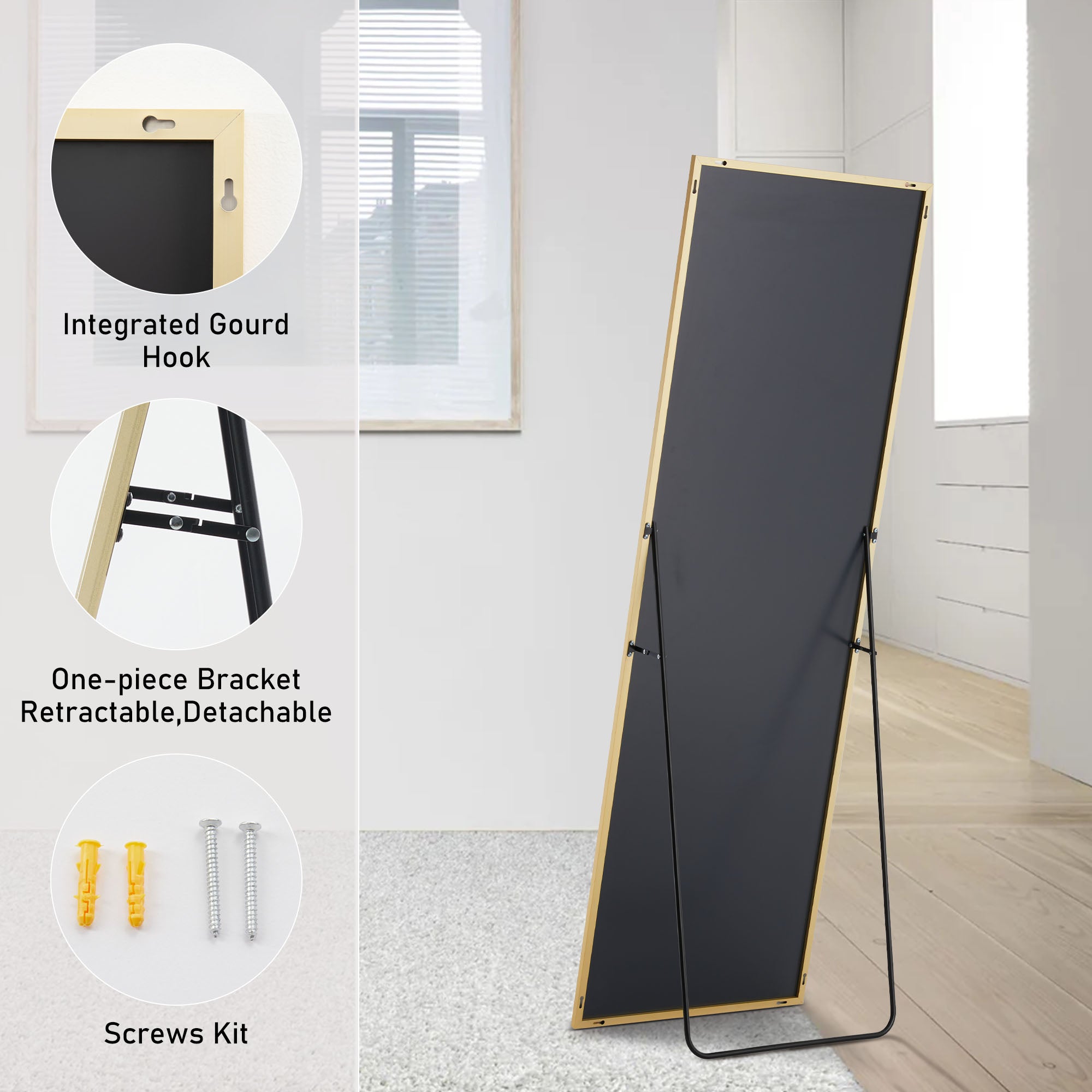 Floor Standing Mirror, Wall Mirror With Stand Aluminum Alloy Thin Frame - VibraStore