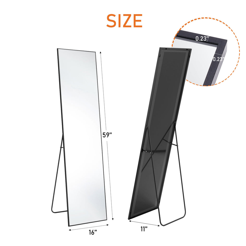 Floor Standing Mirror, Wall Mirror With Stand Aluminum Alloy Thin Frame - VibraStore