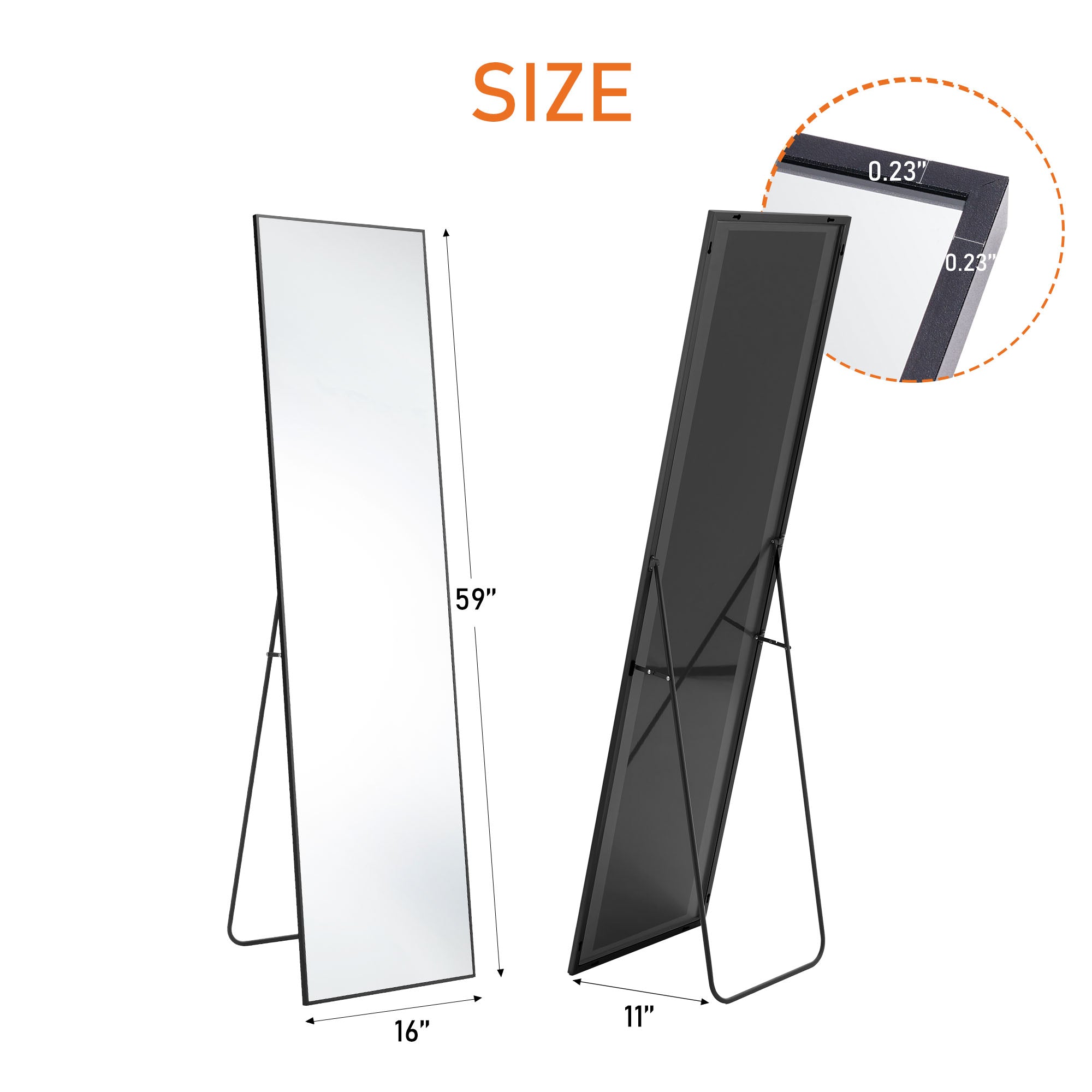Floor Standing Mirror, Wall Mirror With Stand Aluminum Alloy Thin Frame - VibraStore