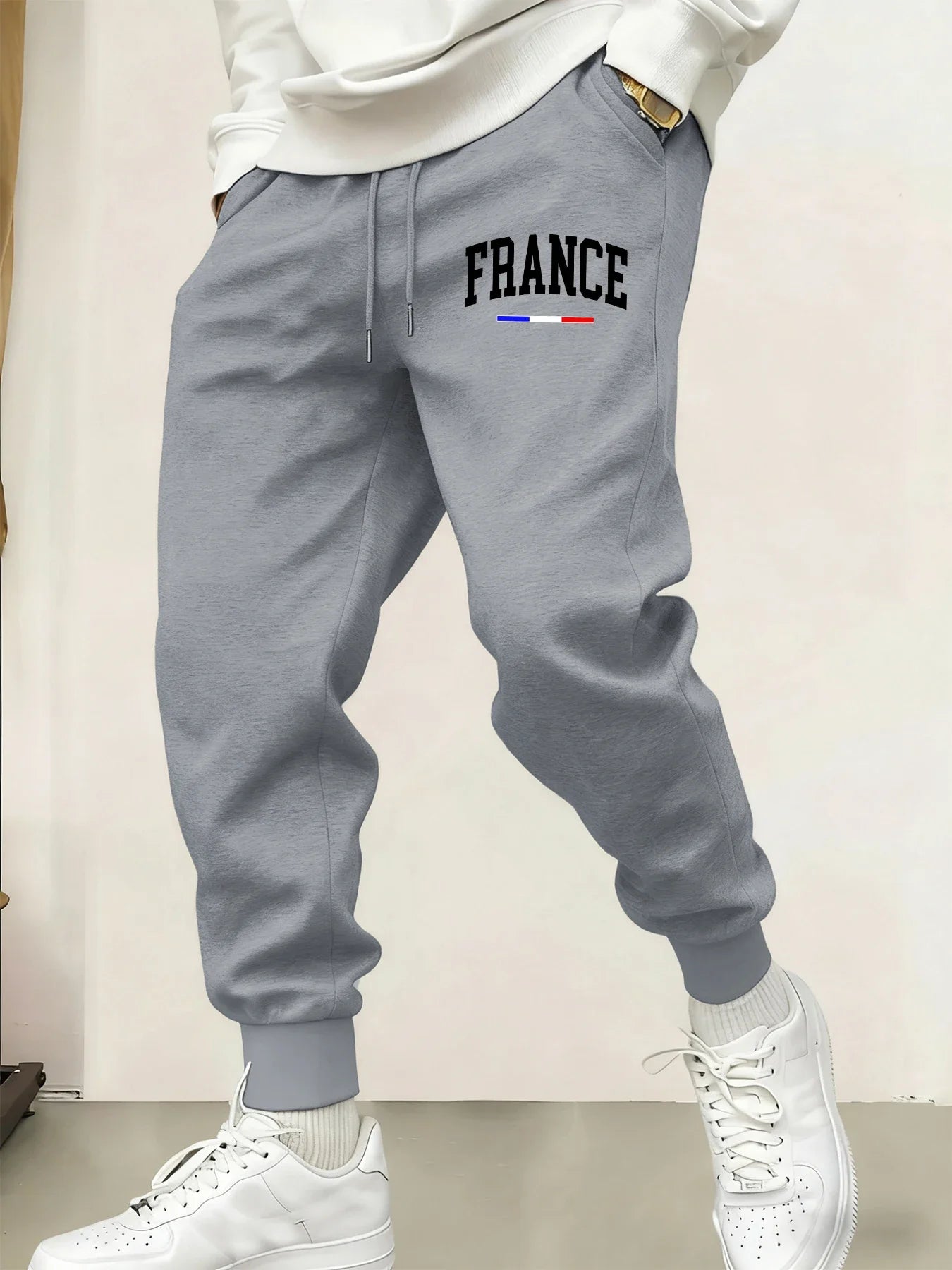 French creative alphabet print long pants men's warm sports pants running pants 10 colors drawstring sports pants - VibraStore