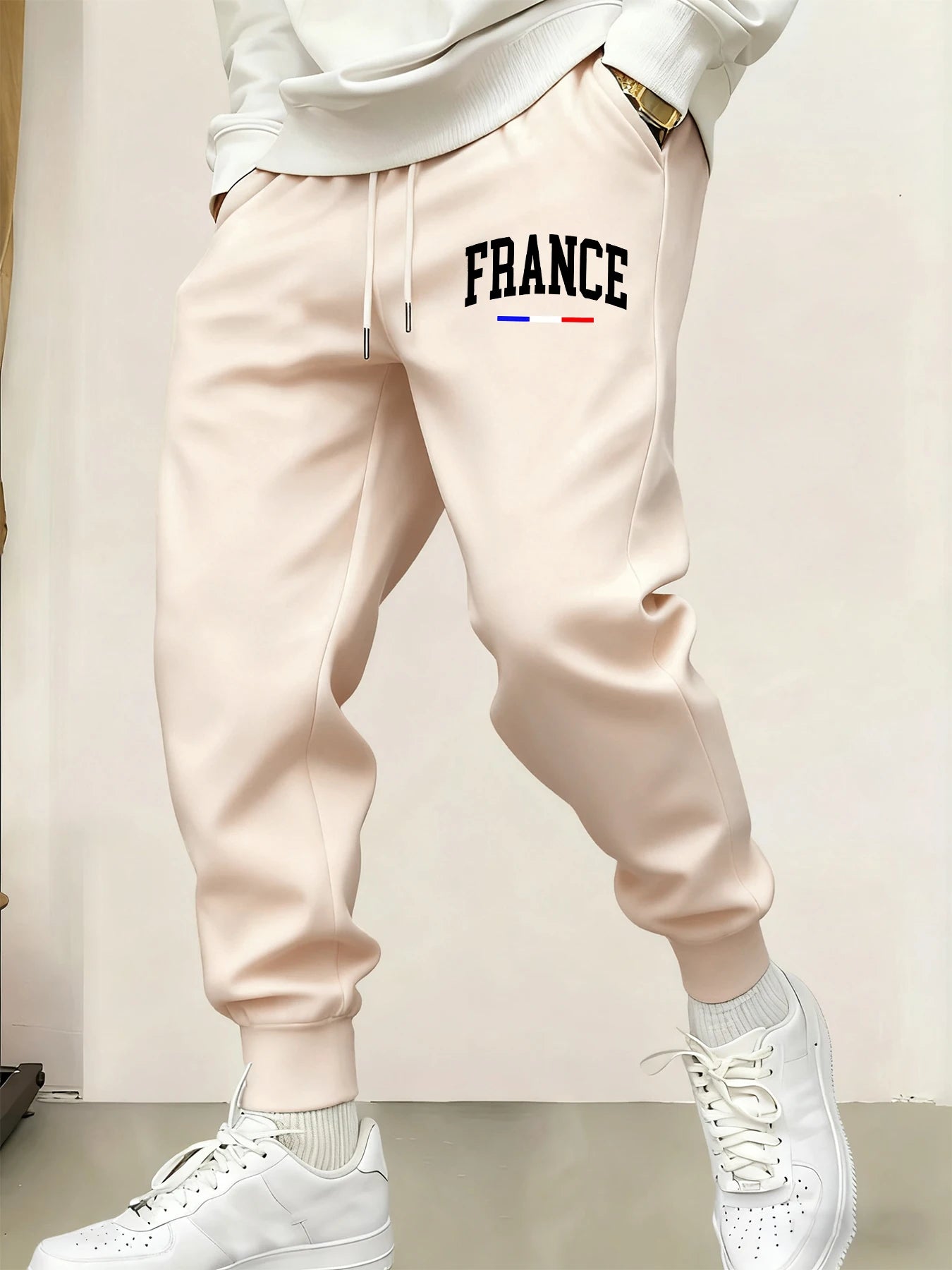 French creative alphabet print long pants men's warm sports pants running pants 10 colors drawstring sports pants - VibraStore