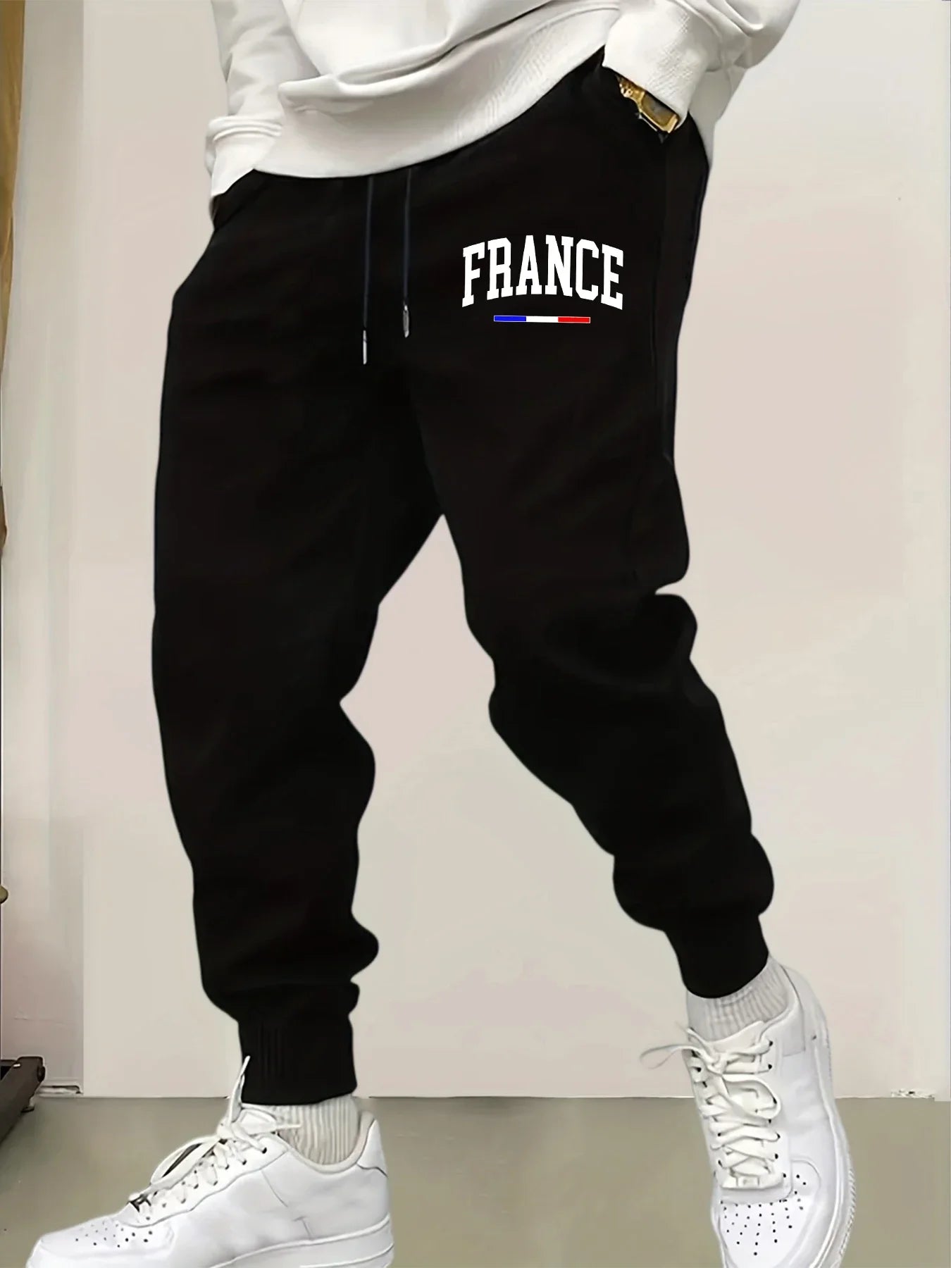 French creative alphabet print long pants men's warm sports pants running pants 10 colors drawstring sports pants - VibraStore