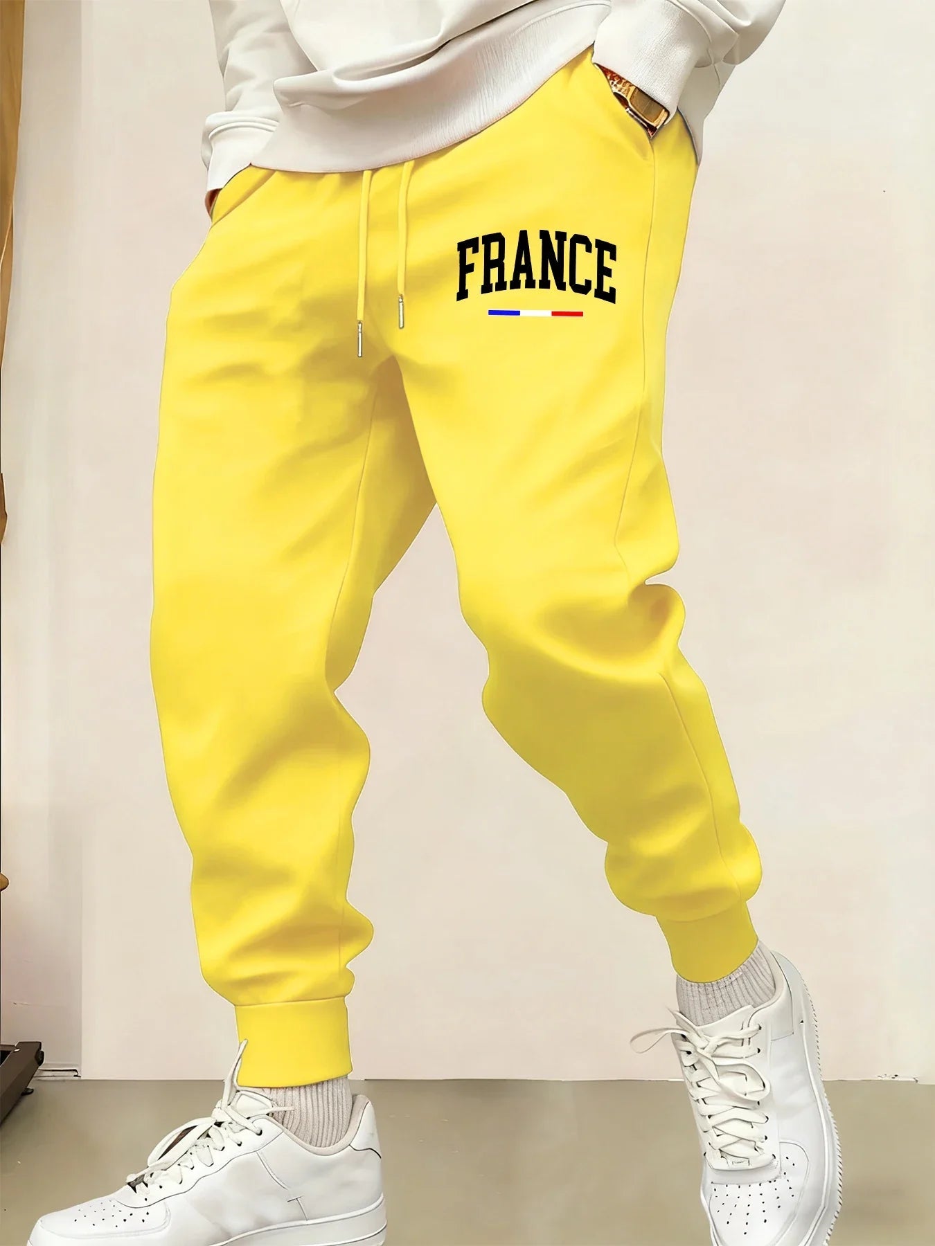 French creative alphabet print long pants men's warm sports pants running pants 10 colors drawstring sports pants - VibraStore