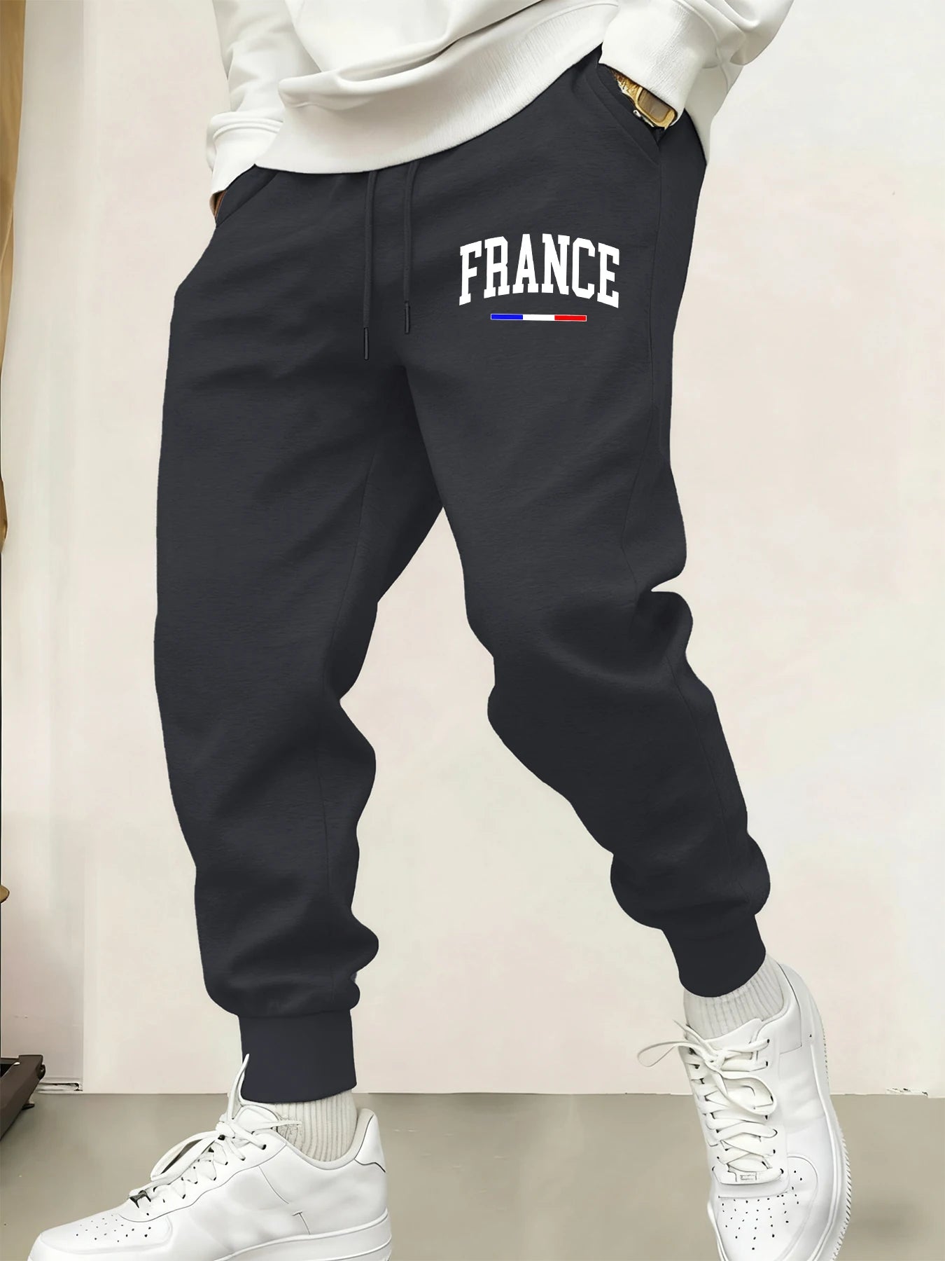 French creative alphabet print long pants men's warm sports pants running pants 10 colors drawstring sports pants - VibraStore