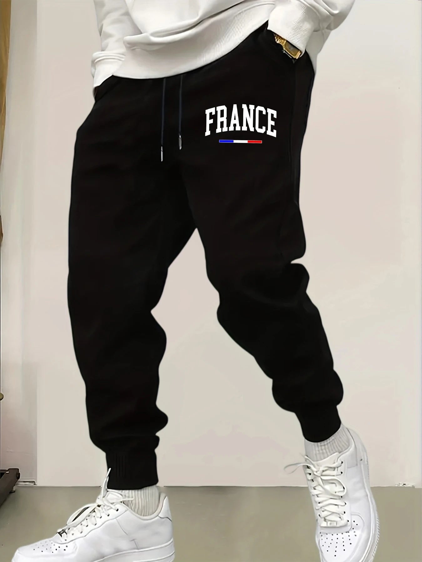 French creative alphabet print long pants men's warm sports pants running pants 10 colors drawstring sports pants - VibraStore