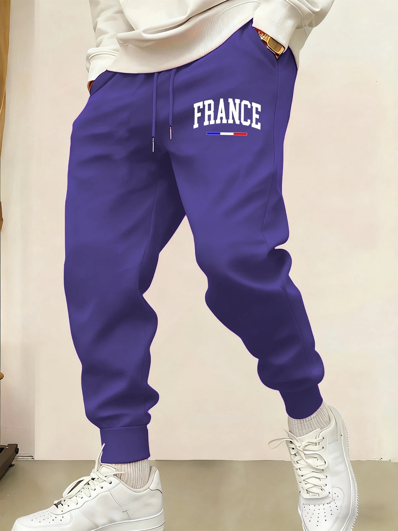French creative alphabet print long pants men's warm sports pants running pants 10 colors drawstring sports pants - VibraStore