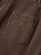 FSLE 2025 Winter Women's Vintage Washed Embroidered Banana Jeans Curved High Waist Wide Leg Trousers Slim Fit Retro Pants - VibraStore