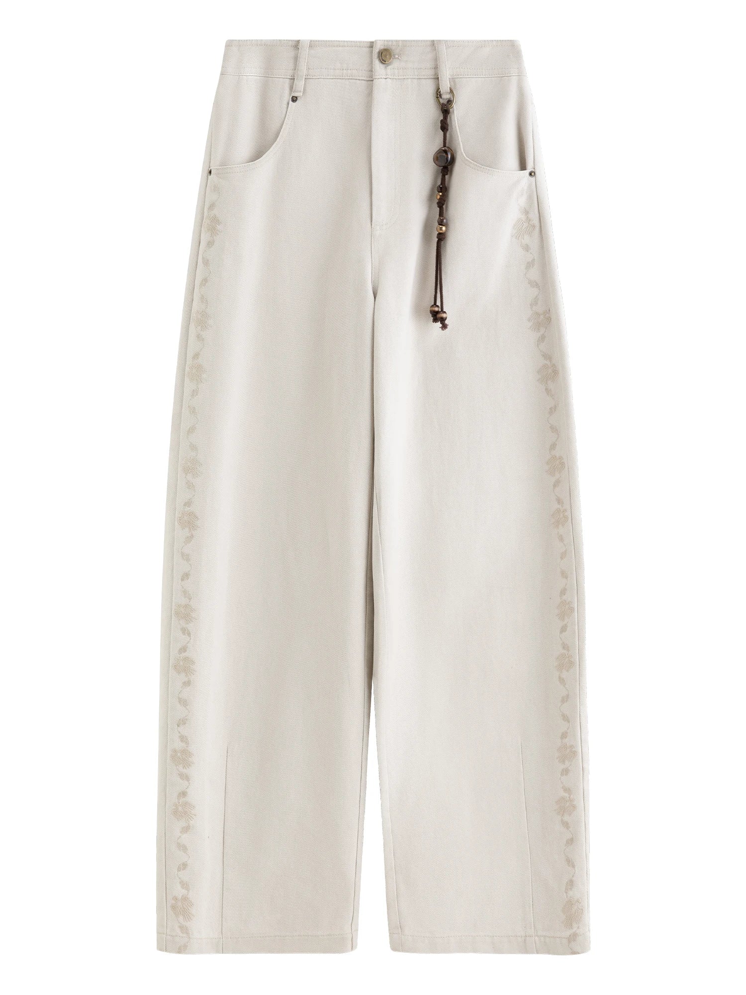 FSLE 2025 Winter Women's Vintage Washed Embroidered Banana Jeans Curved High Waist Wide Leg Trousers Slim Fit Retro Pants - VibraStore