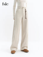 FSLE 2025 Winter Women's Vintage Washed Embroidered Banana Jeans Curved High Waist Wide Leg Trousers Slim Fit Retro Pants - VibraStore