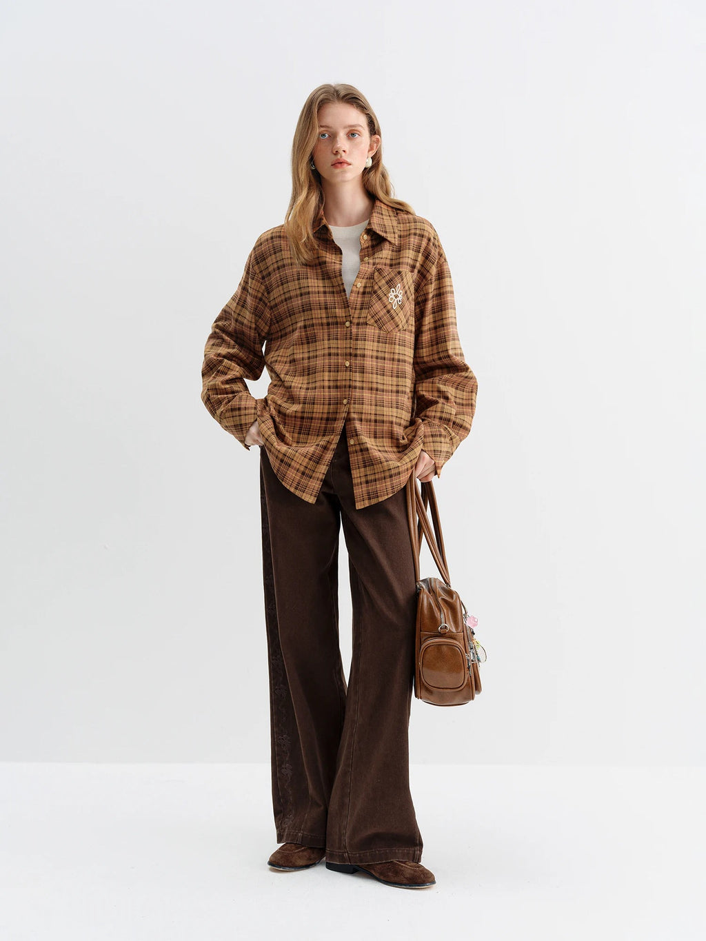 FSLE 2025 Winter Women's Vintage Washed Embroidered Banana Jeans Curved High Waist Wide Leg Trousers Slim Fit Retro Pants - VibraStore