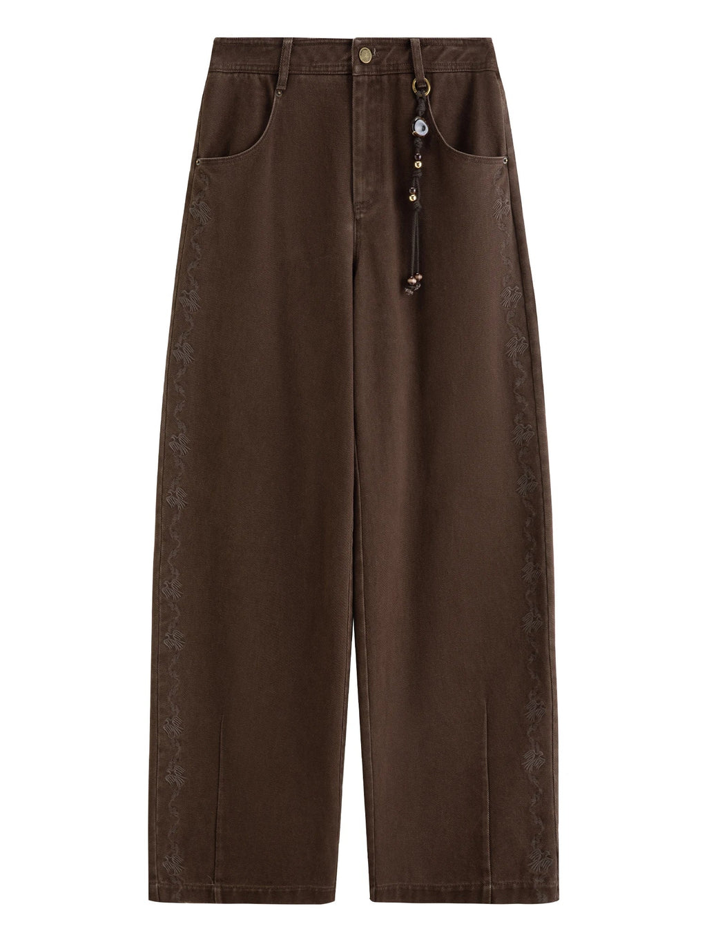 FSLE 2025 Winter Women's Vintage Washed Embroidered Banana Jeans Curved High Waist Wide Leg Trousers Slim Fit Retro Pants - VibraStore