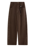 FSLE 2025 Winter Women's Vintage Washed Embroidered Banana Jeans Curved High Waist Wide Leg Trousers Slim Fit Retro Pants - VibraStore