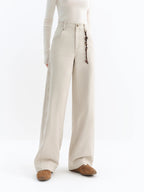 FSLE 2025 Winter Women's Vintage Washed Embroidered Banana Jeans Curved High Waist Wide Leg Trousers Slim Fit Retro Pants - VibraStore