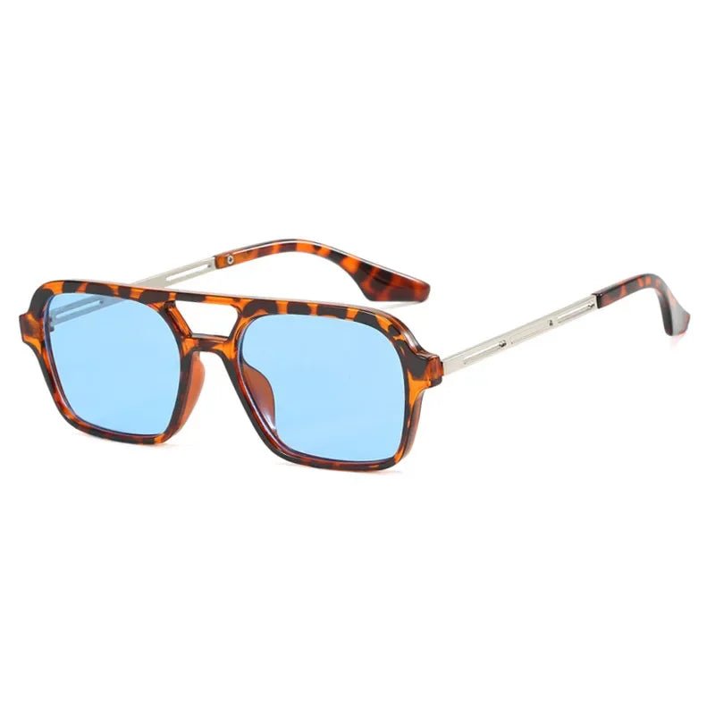 Gafas De Sol cuadradas con montura pequeña para mujer, gafas De Sol De lujo a la moda De diseñador De marca para mujer, gafas De Sol Vintage huecas De leopardo azul - VibraStore