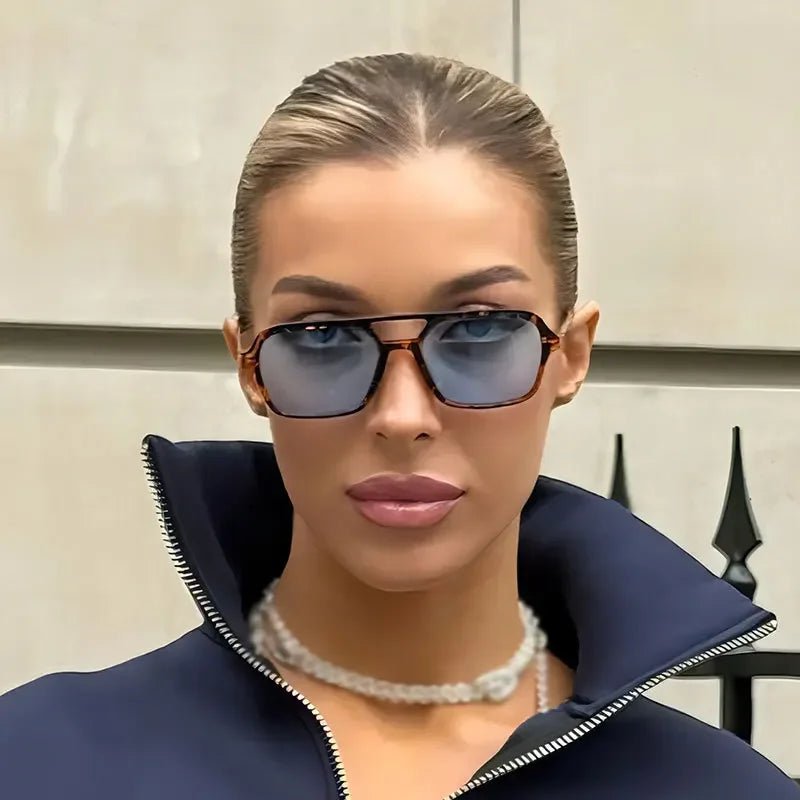 Gafas De Sol cuadradas con montura pequeña para mujer, gafas De Sol De lujo a la moda De diseñador De marca para mujer, gafas De Sol Vintage huecas De leopardo azul - VibraStore