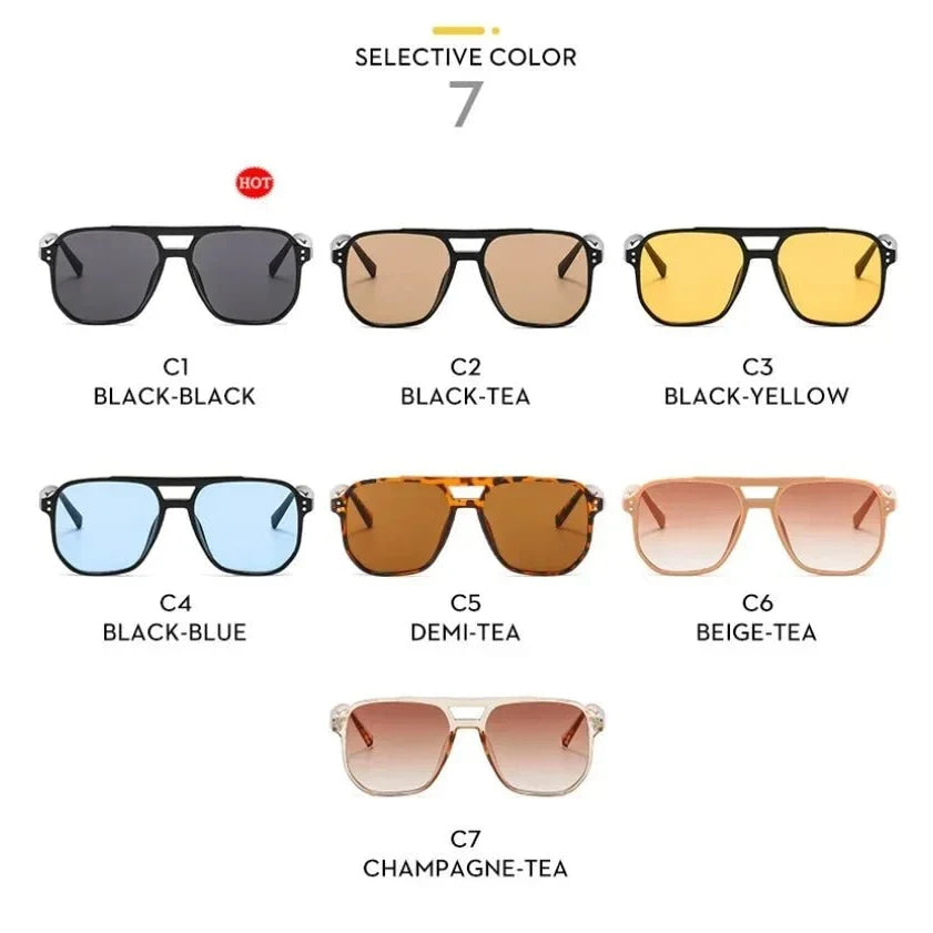 Gafas de sol cuadradas Vintage para mujeres y hombres, montura gruesa, gafas de sol con doble puente, gafas de sol poligonales elegantes para mujer, gafas de sol UV400 - VibraStore