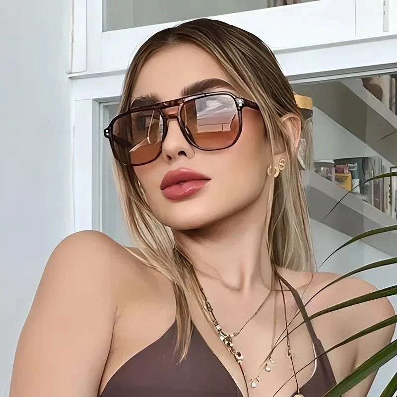 Gafas de sol cuadradas Vintage para mujeres y hombres, montura gruesa, gafas de sol con doble puente, gafas de sol poligonales elegantes para mujer, gafas de sol UV400 - VibraStore